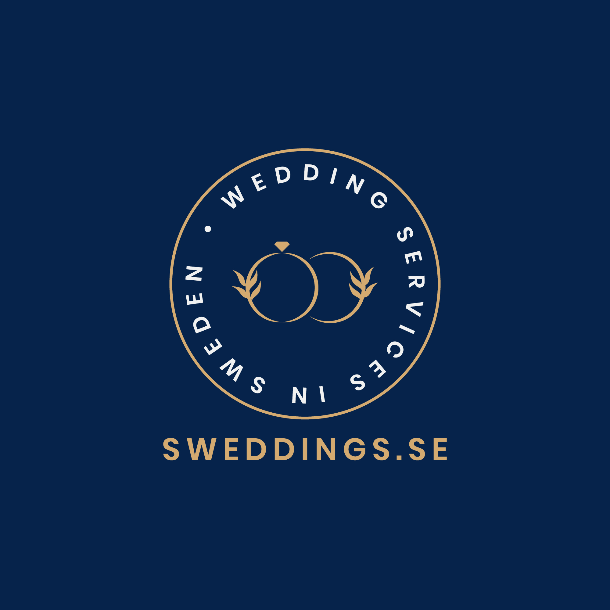 SWEDDINGS.SE - Din bröllopsleverantör på nätet, med en elegant logotyp som föreställer två guldringar med blad och texten 'Wedding Services in Sweden'